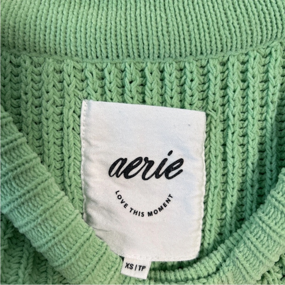 Aerie Crewneck Ribbed Tight Knit Sweater Fresh Green Women’s XS Oversized - Picture 3 of 11